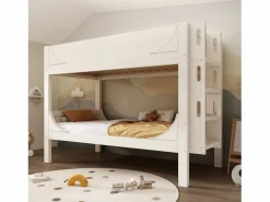 OKWISH Litera separable 90x200 cm con escalera y somier de láminas, blanca - sin colchón