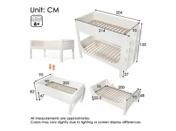 OKWISH Litera separable 90x200 cm con escalera y somier de láminas, blanca - sin colchón