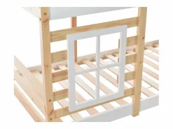ModernLuxe Litera tipo cabina de pino macizo con barreras anticaída y escalera de almacenamiento - 90x200 cm - natural y blanco