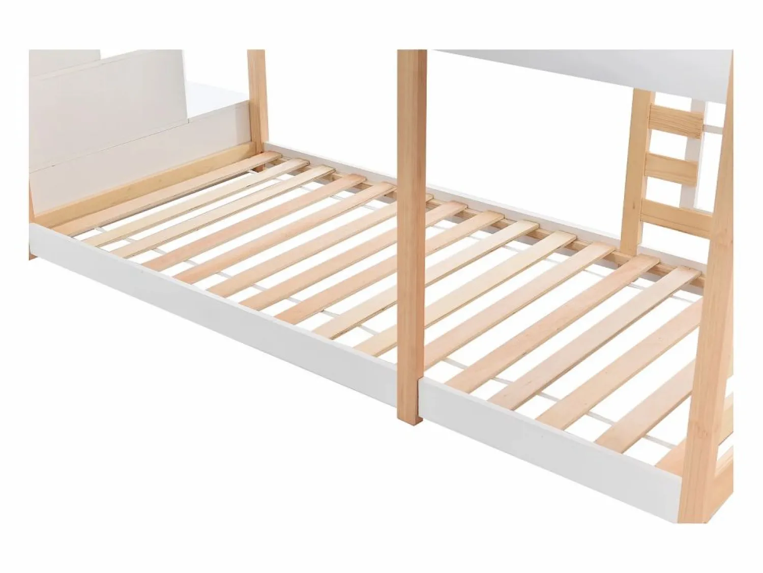 ModernLuxe Litera tipo cabina de pino macizo con barreras anticaída y escalera de almacenamiento - 90x200 cm - natural y blanco