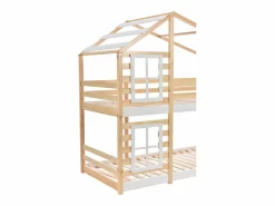 ModernLuxe Litera tipo cabina de pino macizo con barreras anticaída y escalera de almacenamiento - 90x200 cm - natural y blanco