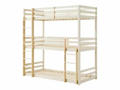 Best Vente-unique Litera triple 3 x 90 x 200 cm madera de pino y natural - VAGAR Beige