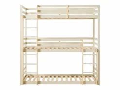 Best Vente-unique Litera triple 3 x 90 x 200 cm madera de pino y natural - VAGAR Beige
