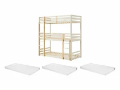 Vente-unique Litera triple 3 x 90 x 200 cm madera de pino y natural con colchón - VAGAR