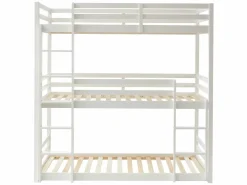 Discount Vente-unique Litera triple 3 x 90 x 200 cm madera de pino con colchón - VAGAR Blanco