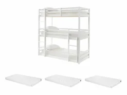 Discount Vente-unique Litera triple 3 x 90 x 200 cm madera de pino con colchón - VAGAR Blanco