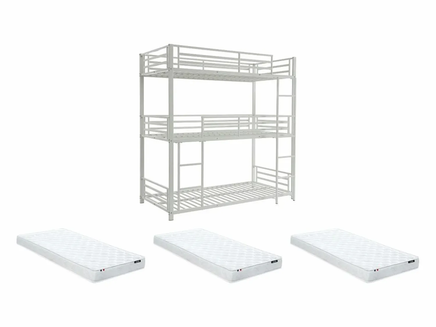 Discount Vente-unique Litera triple 3 x 90 x 190 cm metal + colchón - ELOUAN III Blanco