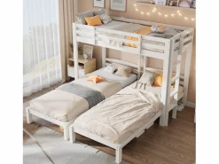Best ModernLuxe Litera triple con somier de láminas - 90x200 cm - madera maciza - Blanco