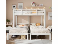 Best ModernLuxe Litera triple con somier de láminas - 90x200 cm - madera maciza - Blanco