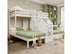 ModernLuxe Litera 90x200 cm - 3 plazas - escalera con almacenamiento - con 4 cajones - con barandilla -