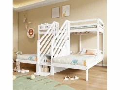 ModernLuxe Litera 90x200 cm - 3 plazas - escalera con almacenamiento - con 4 cajones - con barandilla -