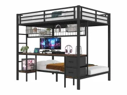 Best Litera 140x200 cm - con cajón - con escritorio - con iluminación LED + USB - (sin colchón) Cama Litera