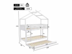 Best ModernLuxe Litera 90x200 cm con cama nido - madera maciza de pino - Blanco