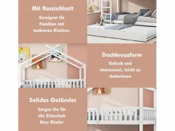 Best ModernLuxe Litera 90x200 cm con cama nido - madera maciza de pino - Blanco