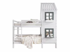 Discount Litera 90x200 cm de madera maciza - con somier de láminas - Blanco y Gris Cama Litera