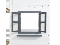 Discount Litera 90x200 cm de madera maciza - con somier de láminas - Blanco y Gris Cama Litera