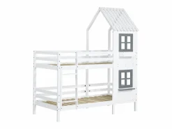 Discount Litera 90x200 cm de madera maciza - con somier de láminas - Blanco y Gris Cama Litera