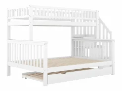 New Litera 90x200 cm y 140x200 cm con cama nido 90x190 cm - Escalera de almacenaje - Madera blanca Cama Litera