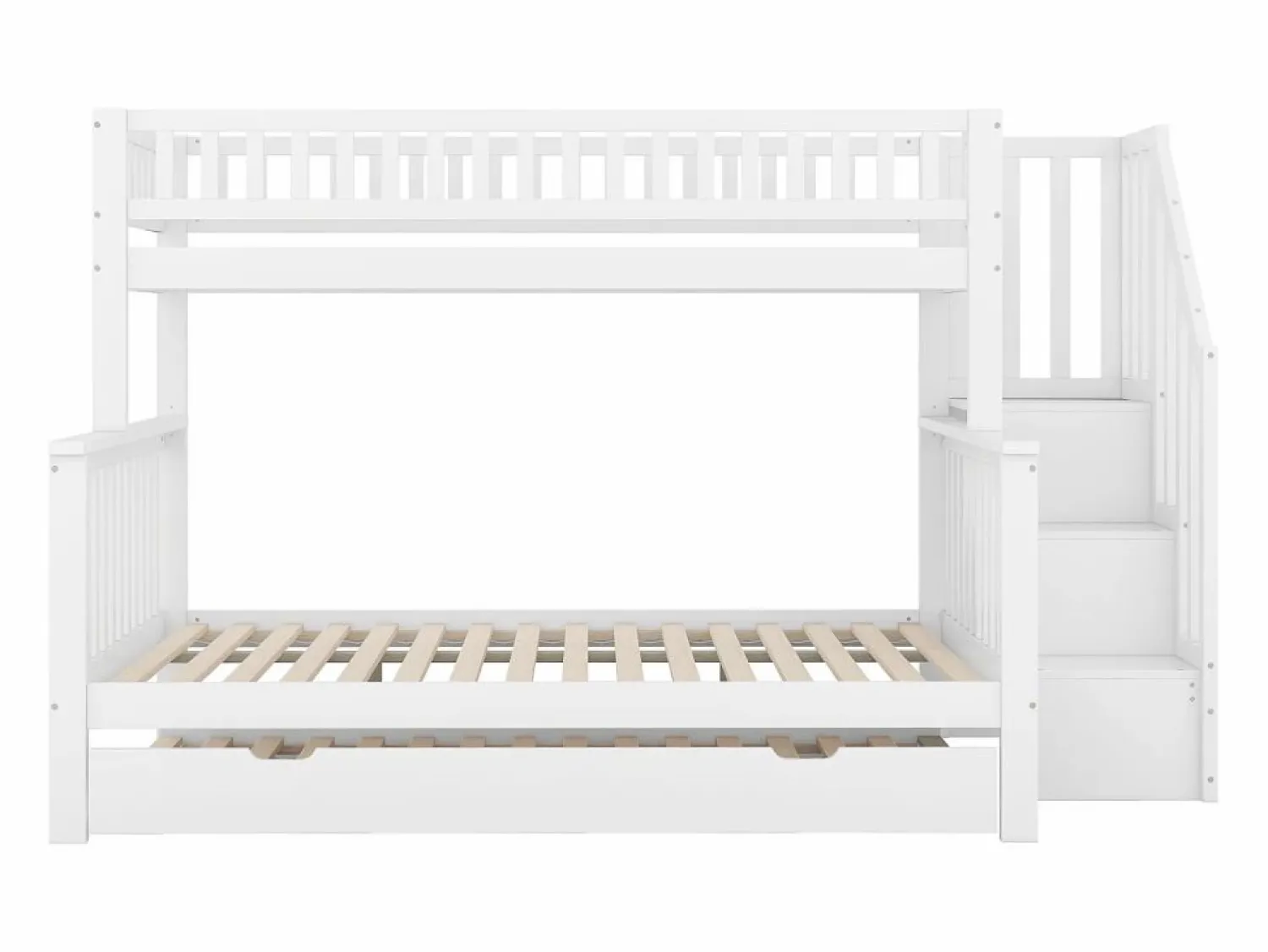 New Litera 90x200 cm y 140x200 cm con cama nido 90x190 cm - Escalera de almacenaje - Madera blanca Cama Litera