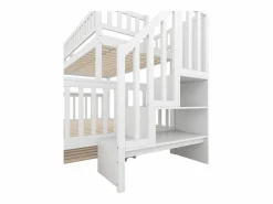 New Litera 90x200 cm y 140x200 cm con cama nido 90x190 cm - Escalera de almacenaje - Madera blanca Cama Litera