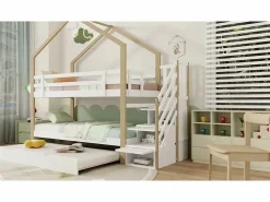 Best Litera 90x200cm + cama nido 90x190cm - cama nido infantil con escalera de almacenaje - madera maciza - Cama Litera