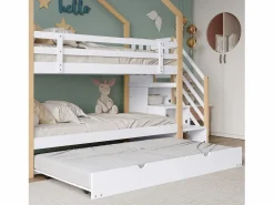 Best Litera 90x200cm + cama nido 90x190cm - cama nido infantil con escalera de almacenaje - madera maciza - Cama Litera