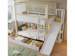 Best Litera 160x200cm cama infantil moderna con almacenamiento y escalera madera y MDF para habitación y natural (Sin colchón) Cama Litera
