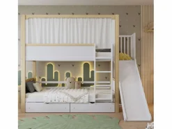 Best Litera 160x200cm cama infantil moderna con almacenamiento y escalera madera y MDF para habitación y natural (Sin colchón) Cama Litera