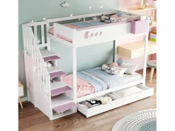 Sale Litera 90x200cm cama infantil moderna con gran almacenaje madera habitación infantil y rosa (Sin colchón) Blanco