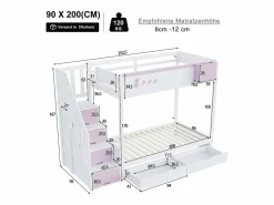 Sale Litera 90x200cm cama infantil moderna con gran almacenaje madera habitación infantil y rosa (Sin colchón) Blanco