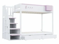 Sale Litera 90x200cm cama infantil moderna con gran almacenaje madera habitación infantil y rosa (Sin colchón) Blanco