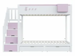 Sale Litera 90x200cm cama infantil moderna con gran almacenaje madera habitación infantil y rosa (Sin colchón) Blanco