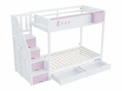 Sale Litera 90x200cm cama infantil moderna con gran almacenaje madera habitación infantil y rosa (Sin colchón) Blanco