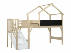 Online Litera 90x200cm tablero para pintar estilo casita escalera con almacenaje madera blanco y natural para habitación infantil (Sin colchón) Color natural claro