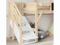 Online Litera 90x200cm tablero para pintar estilo casita escalera con almacenaje madera blanco y natural para habitación infantil (Sin colchón) Color natural claro
