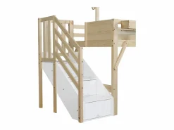 Online Litera 90x200cm tablero para pintar estilo casita escalera con almacenaje madera blanco y natural para habitación infantil (Sin colchón) Color natural claro