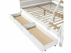 Hot Litera 90x200cm y 140x200cm - con escalera, estantes y 2 cajones - madera de pino y MDF - Cama Litera