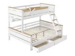 Hot Litera 90x200cm y 140x200cm - con escalera, estantes y 2 cajones - madera de pino y MDF - Cama Litera
