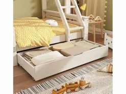 Hot literas 90×200 cm + 140×200 cm - con tobogán - con 1 cajón - con tejado y ventanas - Madera maciza + MDF - (sin colchón) Cama Litera