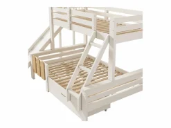 Hot literas 90×200 cm + 140×200 cm - con tobogán - con 1 cajón - con tejado y ventanas - Madera maciza + MDF - (sin colchón) Cama Litera