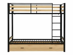 Vente-unique Literas 2 x 90 x 190 cm 1 cajón color natural y negro + Colchón - CASIDIA