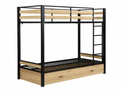 Clearance Literas 2 x 90 x 190 cm 1 cajón metal y MDF color natural y negro - CASIDIA Cama Litera