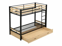 Clearance Literas 2 x 90 x 190 cm 1 cajón metal y MDF color natural y negro - CASIDIA Cama Litera
