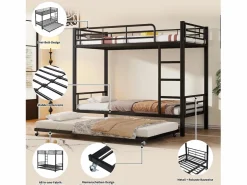Sale Merax Literas 2 x 90 x 200 cm + cama nido 90 x 190 cm - metal - Negro