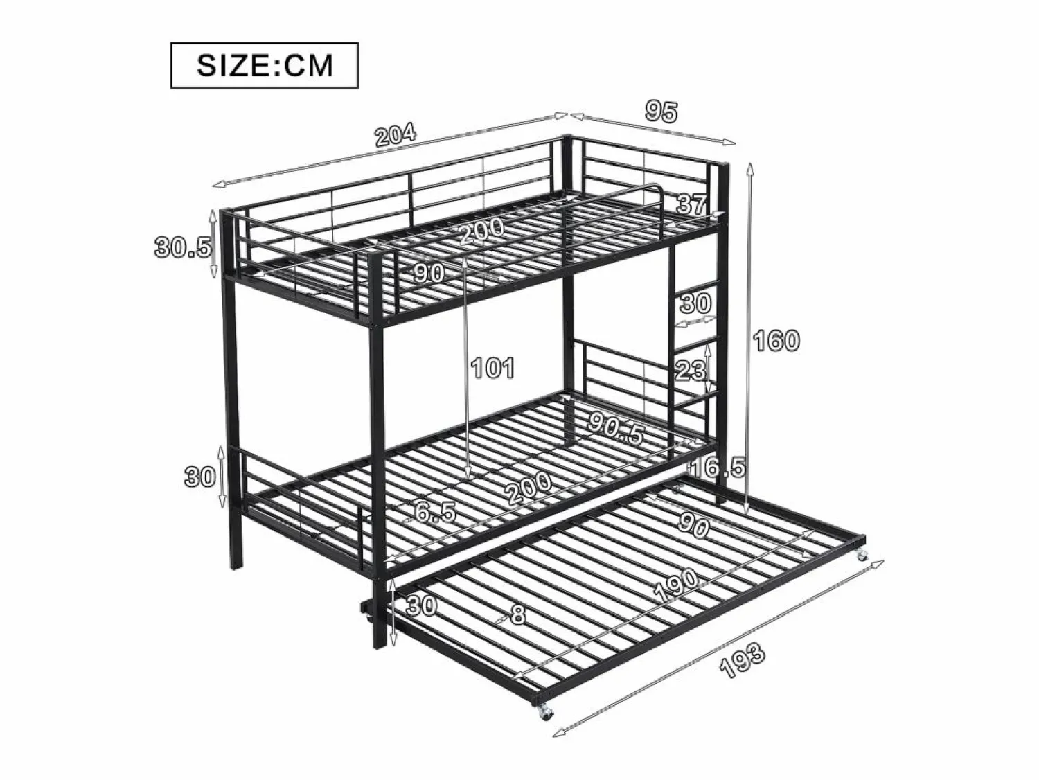 Sale Merax Literas 2 x 90 x 200 cm + cama nido 90 x 190 cm - metal - Negro