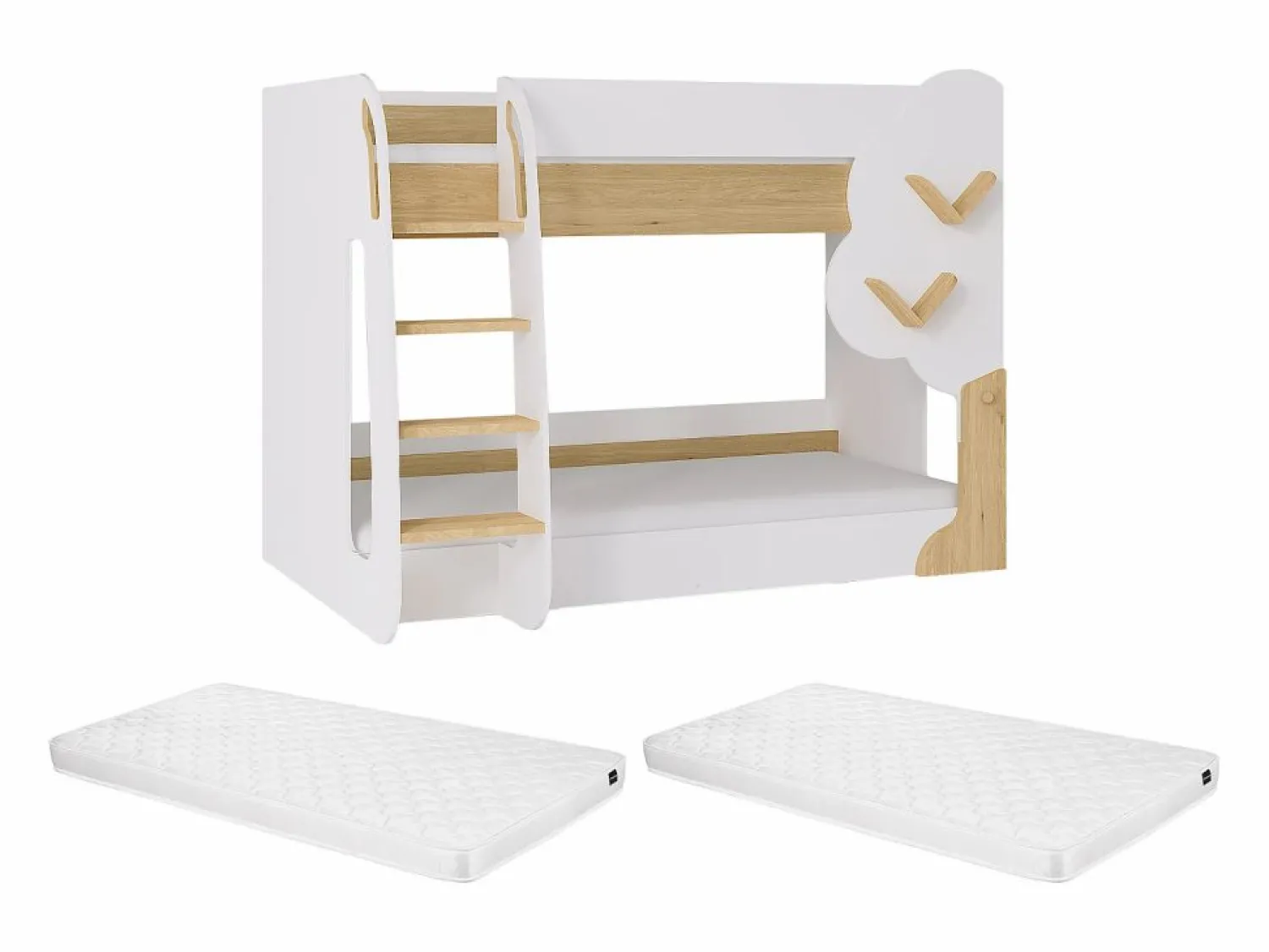Vente-unique Literas 2 x 90 x 190 cm en blanco y natural + colchones - PILATI
