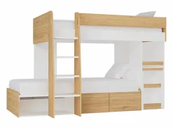 Hot Literas 2 x 90 x 190 cm escritorio y almacenamiento natural y blanco + colchones - LOMIDEN Cama Litera