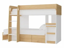 Hot Literas 2 x 90 x 190 cm escritorio y almacenamiento natural y blanco + colchones - LOMIDEN Cama Litera
