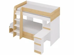 Hot Literas 2 x 90 x 190 cm escritorio y almacenamiento natural y blanco + colchones - LOMIDEN Cama Litera