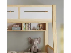 Online literas de madera 90×200 cm + 120×200 cm - con escalera y 3 cajones - blanco + natural (sin colchón) Cama Litera